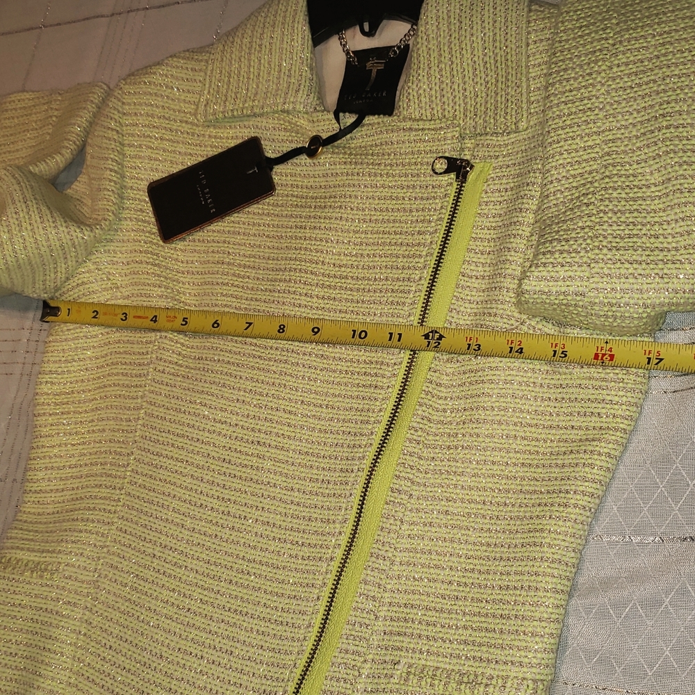 Ted Baker NEW Jacket Metallic Gold Tweed Zip Cropped Blazer Women's 2 - Picture 8 of 17